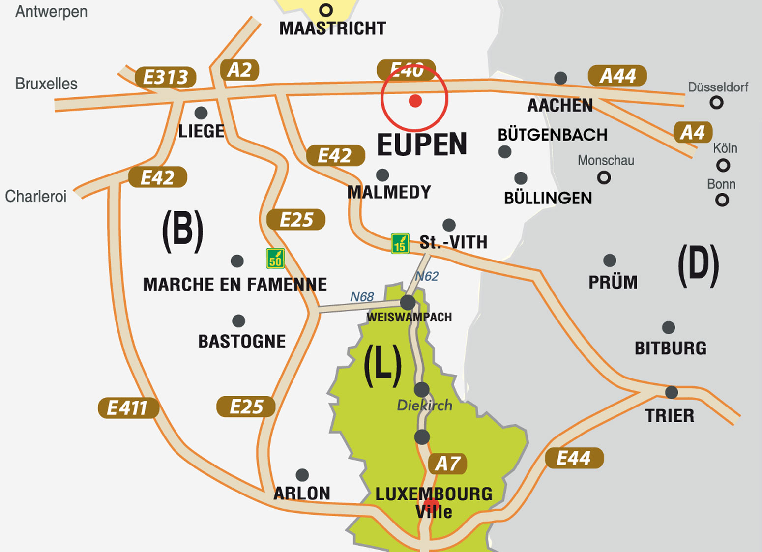 Plan de situation région - projet immobilier Die Hertogenwaldgärten - Eupen